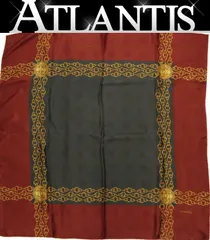 シャネル CHANEL 大判スカーフ チェーン柄 シルク100％ グリーン×ボルドー 【73456】