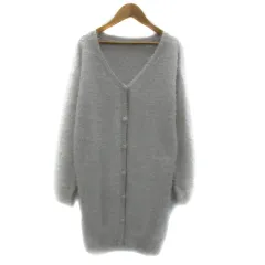 ロイヤルパーティー ROYAL PARTY シャギーニットカーディガン ロング丈 Vネック 無地 F ライトグレー /YS26