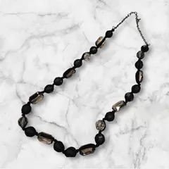 【USED】ロングネックレス ブラックビーズ×クリアビーズ 全長83cm フォーマル 白系コーデ 上品 アクセサリー ネックレス イミテーション レディース カジュアル パーティー セレモニー モード