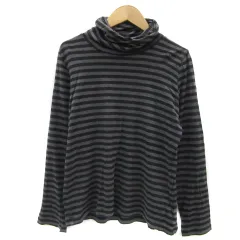 コムサイズム COMME CA ISM カットソー 長袖 タートルネック ボーダー柄 L 黒 ブラック グレー /YS4