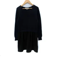 ロペピクニック ROPE Picnic ドッキングワンピース ひざ丈 長袖 ラウンドネック ニット 切替 38 M 紺 ネイビー 黒 ブラック /SM11