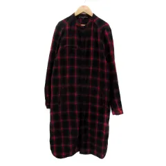 ザラ トラファルック ZARA Trafaluc シャツワンピース ミモレ丈 長袖 チェック柄 バック刺繍 M 赤 レッド 黒 ブラック /YS15