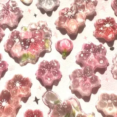 【桜】nekoninシリーズ ぷくぷくシール ボンボンドロップシール うるちゅるシール おはじきシール おしりシール 肉球シール キラキラ 宝石  立体シール 3Dシール