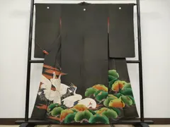 平和屋着物●極上　アンティーク　大正ロマン　中国三大刺繍　相良刺繍　黒留袖　駒刺繍　群鶴枝松文　金彩　逸品　CYAA4289s6