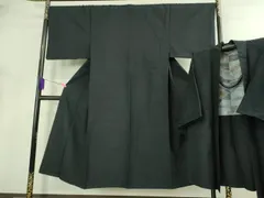 平和屋着物●極上　男性　紬　アンサンブル　色無地　濃い藍墨茶色　逸品　DZAB3405kh6