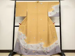 平和屋着物●極上　訪問着　作家物　型染め　成り物　花鳥蝶文　暈し染め　狐色地　逸品　CYAA4348s6