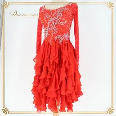 社交ダンス 衣装 ラテン ドレス ワンピース レース デモ 競技 ダンス パーティ 発表会 ストレッチ 赤 ビジュー レッド系 華やか フリル おしゃれ パーティードレス 発表会ドレス 女子ダンス フォーマル衣装 競技用ドレス ステージ衣装 豪華デザイン