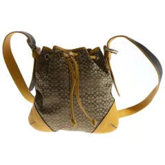 COACH (コーチ) ショルダーバッグ 巾着バッグ ベージュ×イエロー レザー×キャンバス シルバー金具