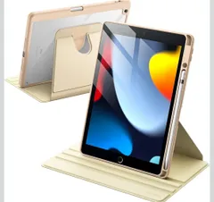 ★JETech 回転ケース iPad 9/8/7 (10.2インチ、2021/2020/2019モデル、第9/8/7世代用) Pencilホルダー付き 360°保護 スタンドカバー クリアバック 自動ウェイク/スリープ (ベージュ)
