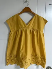 (日本ヴィンテージ) UNIQLO ユニクロ ノースリーブ ブラウス Tシャツ マスタードイエロー M コットン