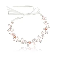 【数量限定】ホワイト リボン ヘッドドレス 花かんむり クリスタルビーズ パール 花冠 花 ヘアアクセサリー 髪飾り 結婚式 サムコス