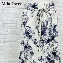 Mila Owen ミラオーウェン ロングスカート ホワイト 花柄 リボン リネン 0046K