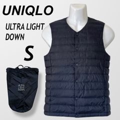 UNIQLO ユニクロ メンズ ウルトラライトダウンコンパクトベスト S ネック2Way Vネック 収納袋付き 31-429285 ネイビー系 (A037)★