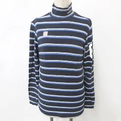 パーリーゲイツ PEARLY GATES シャツ ゴルフ スポーツウェア 長袖 ハイネック ロゴ プリント ボーダー 紺 青 白 ネイビー ブルー ホワイト 1