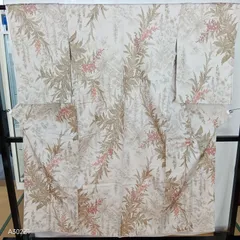 中古　化繊　刺繍小紋　華やか　花文様　身丈154.5㎝　R8U-O-16