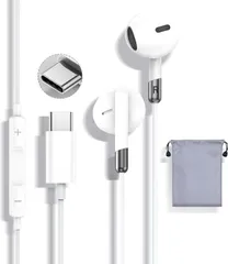 【HIFI音質】 Type-C イヤホン USB-C 有線  ノイズキャンセリング マイク付き 通話可能 ハイレゾ クリア通話 ステレオイヤフォン ヘッドホン Phone/Android/ios/Xperia/Padなど各機種対応 収納袋付き