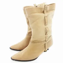 オウバニスター AU BANNISTER ショートブーツ ポインテッドトゥ ローヒール 35 ベージュ /UD