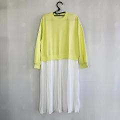 1252 la vie タグ商品 ライトグリーン スウェット プリーツ ロング ONE PIECE フリーサイズ