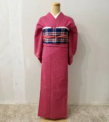 ウール着物　初心者セット　ウール着物・名古屋帯・帯締め　帯揚げセット　ピンク　ローズピンク　紅梅色　鮫小紋風　ドット柄　　可愛い　　ヴィンテージ着物　japan kimono 　　#きもの猫田　T446