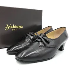 銀座ヨシノヤ パンプス 黒 23cm リボン レザー ローヒール フォーマル 箱付