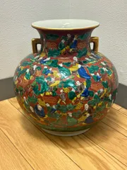 九谷焼　木米　花瓶　花器　壺　色絵　赤絵　昭和レトロ　時代物　フラワーベース