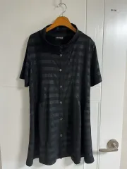 (日本 ヴィンテージ)半袖 Tシャツ ロング丈 ストライプ ブラック L-XL