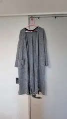 グレー ぼかし ロングニット カーディガン