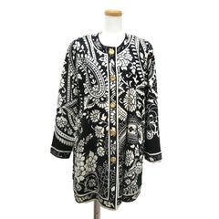 レオナール ノーカラージャケット 9AR ブラック×ホワイト ペイズリー柄