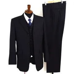 美品 タケオキクチ 3ピース 3つボタン シングルスーツ L Y7 ブラック ストライプ 袖口4つ釦 開き見せ JC070-67006JG 合物 春秋 6XA041 【送料無料】【中古】【メンズビジネス】202601