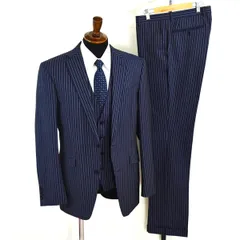 スーツセレクト 3ピース 2つボタン シングルスーツ XL A8 ダークネイビー ストライプ ノータック 開き見せ BLK1552 夏物 春夏 薄手 6XA050 【送料無料】【中古】【メンズビジネス】202601