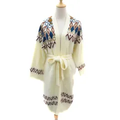 アヴァンリリィ AVAN LILY カーディガン ロング丈 前開き ウエストリボン ノルディック柄 F マルチカラー アイボリー /YK37