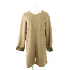 アーバンリサーチ サニーレーベル URBAN RESEARCH Sonny Label Favorite Play コート フェイクムートン ノーカラー ダブルジップ ロング 裏ファー 防寒 38 茶 ブラウン /AH21