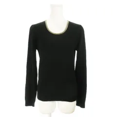 ロペピクニック ROPE Picnic ニット セーター ラウンドネック 長袖 ライン ラメ キレイめ パターン編み 40 黒 ブラック /AO18