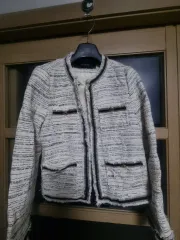 ザラ ベーシック ツイード ノーカラー ジャケット s