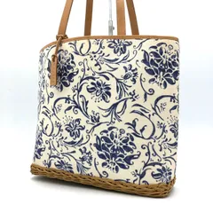 ラルフローレン トートバッグ 花柄 カゴバッグ ストロー レザー 肩掛け 白 青