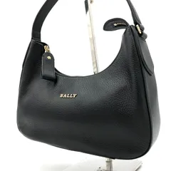 美品 BALLY バリー ワンショルダーバッグ レザー シボ革 ブラック 黒 金具ハーフムーン　三日月