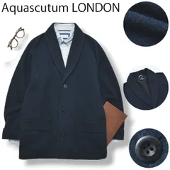 【美品】 日本製 アクアスキュータム Aquascutum LONDON ショールカラー メルトン ウール ジャケット カーディガン ニット ラグランスリーブ 総裏地 L ネイビー メンズ