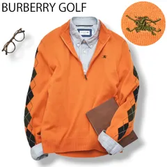 【上質】 バーバリー ゴルフ BURBERRY GOLF ハーフジップ スタンドカラー ニット セーター L アーガイル柄 オレンジ 系 キレイめ トラッド カジュアル スポーツ メンズ
