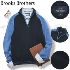 ブルックスブラザーズ Brooks Brothers 346 ピマ コットン ハーフジップ ニット セーター ハイネック ラグランスリーブ S ライトブルー x ネイビー アメカジ メンズ