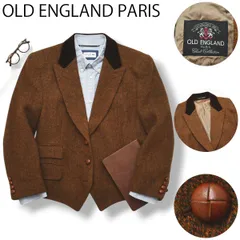 【上質】 英国製 オールドイングランド OLD ENGLAND PARIS 別珍襟 テーラードジャケット ブレザー 秋冬 12 ヘリンボーン柄 ブラウン系 トラッド レディース 女性用 ♪