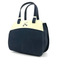 キタムラ ハンドバッグ Kロゴ スエード レザー 紺 白 バイカラー ミニバッグ