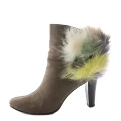 銀座かねまつ GINZA Kanematsu ショートブーツ スエード ファー装飾 24.0cm グレージュ マルチカラー /AQ ■OS