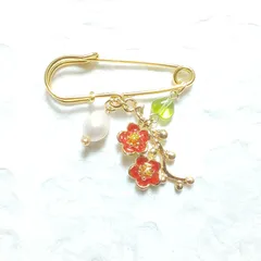 淡水パール揺れる梅の花ブローチ(ストールピン)