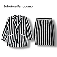 【Salvatore Ferragamo】イタリア製 ブラック×ベージュ ストライプ スーツセットアップのサムネイル