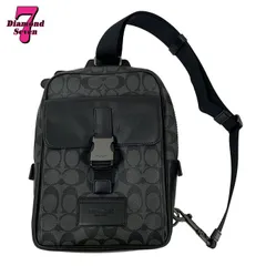 【中古】COACH コーチ トラックパック シグネチャー キャンバス ボディバッグ C2711 カバン 鞄 黒 ブラック グレー レザー ロゴ メンズ 男性