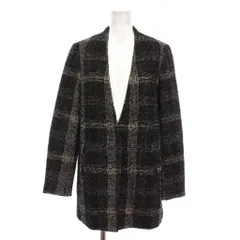 ザラ ベーシック ZARA BASIC ノーカラーコート ツイード調 チェック柄 アウター M 黒 ブラック グレー 白 /YM