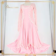 社交ダンス 衣装 スタンダード ドレス ワンピース パーティドレス レディース オールシーズン ピンク系 準正装 デモ レース 花柄 チョーカー 華やか 優雅 繊細 シック 二重スカート ボリューム おそろい チョーカー フェミニン ロマンティック