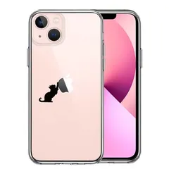 iPhone13 ケース クリア猫 リンゴ キャッチ スマホケース 側面ソフト 背面ハード ハイブリッド