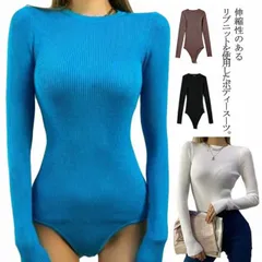 ボディースーツ レディース カットソー リブニット ボディブリファー 長袖 Tシャツ レオタード ラウンドネック トップス タイト スリム 肌着 細身 インナー 伸縮性 ストレッチ ツナギ つなぎ 無#tim25323