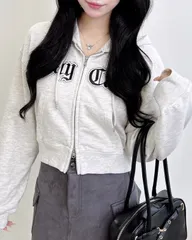 ロゴWジップ ショートパーカー（オフホワイト）